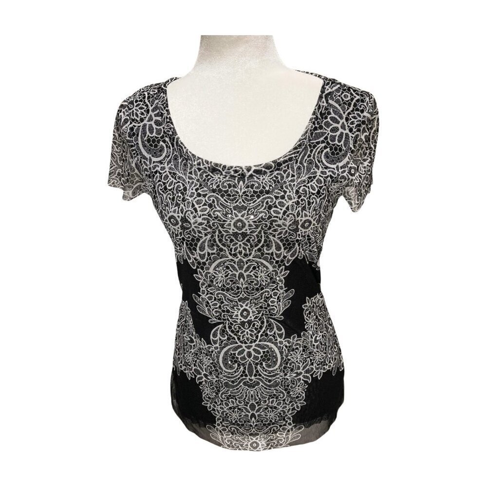 INC Vintage Y2K Sheer Mesh Rhinestone Top Black Whimsigoth Medium